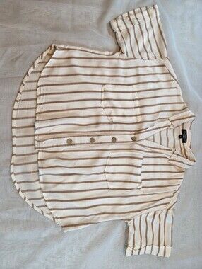 Velvet Heart Cream and Tan Striped Button Shirt